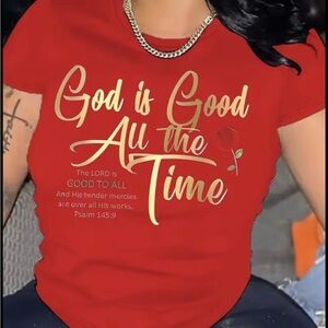 God Is Good All the Time Red Graphic Tee - Women's Faith Top